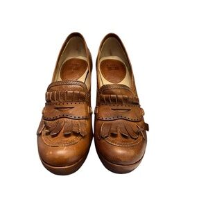 Frye Brown Leather Platform Loafers